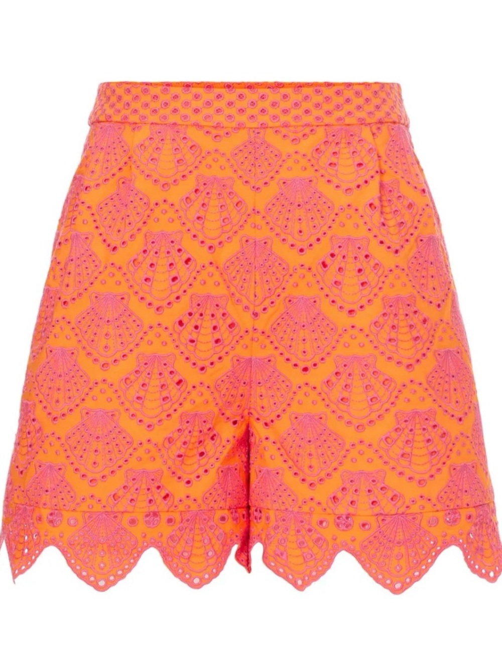 SALONI Paige Scalloped Hem Shorts - Orange and Pink, Size 6